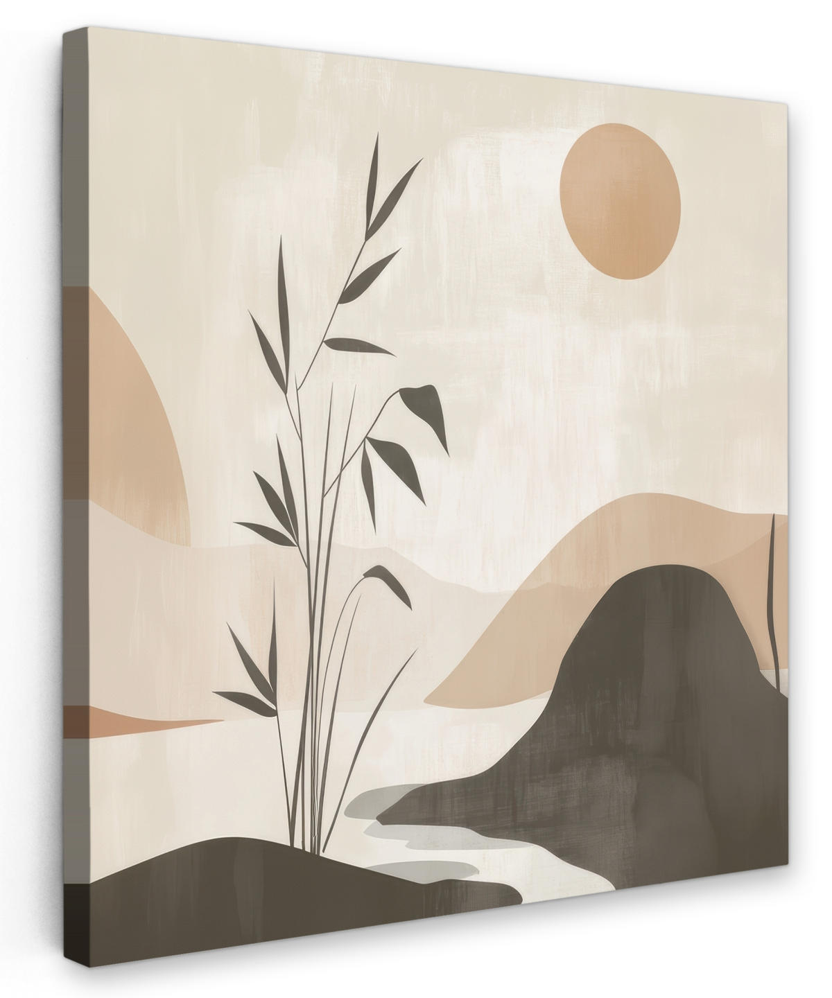 LEINWANDBILD Japandi - Landschaft - Beige 90x90 cm - Cognac, Textil (90/90cm) - MuchoWow