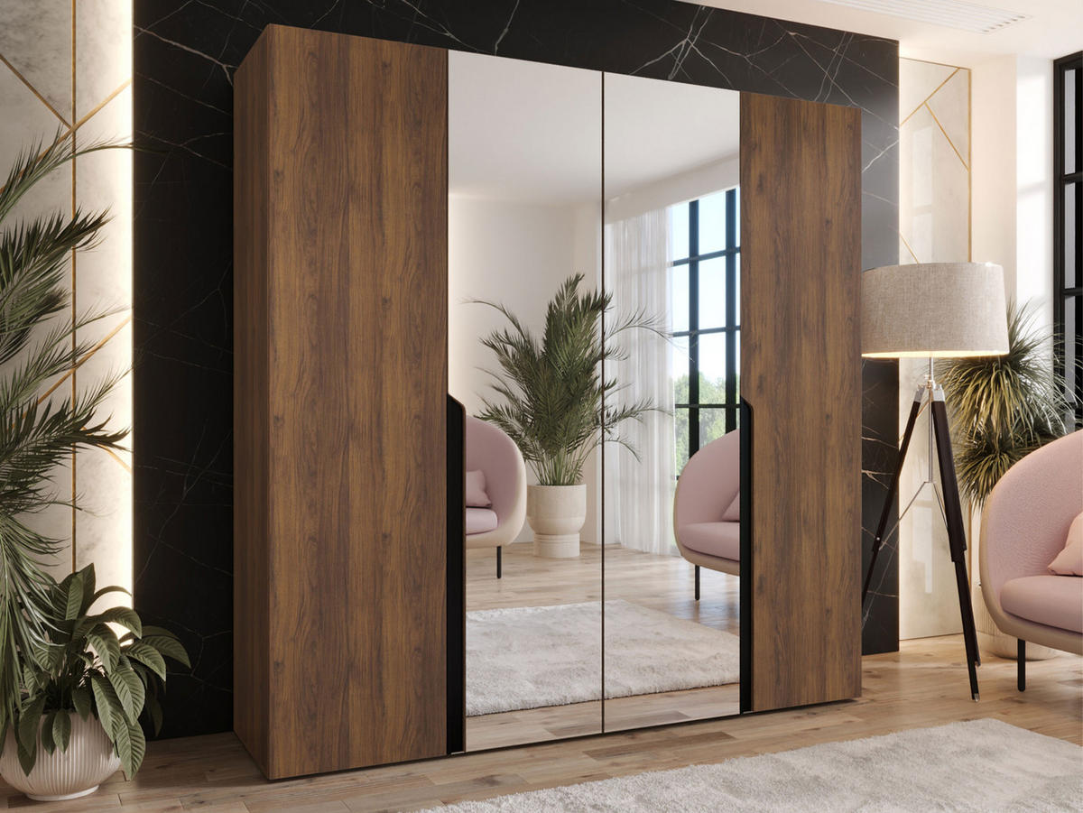 DREHTÜRENSCHRANK Mila II 200 - Nussbaumfarben/Schwarz, Holzwerkstoff/Kunststoff (200/202/52cm) - MIRJAN24
