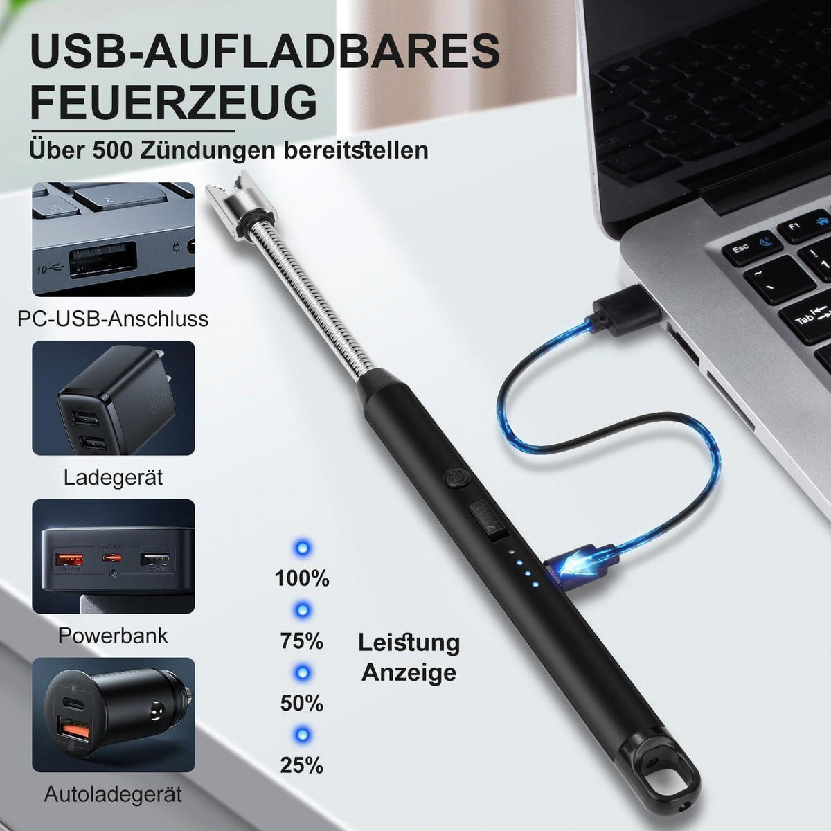 STABFEUERZEUG mit flexiblem Hals Schwarz - Schwarz, Kunststoff (1.2/1/25cm)