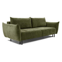 SOFA ADEL - Schlaffunktion Und Bettkasten, Wellenfederung, PUR-Schaum, Schwarze Metallfüße lose Rückenkissen, freistehend, 240x108x75 cm Olive green - Olivgrün, Holz/Textil (240/75/108cm) - DomoHome