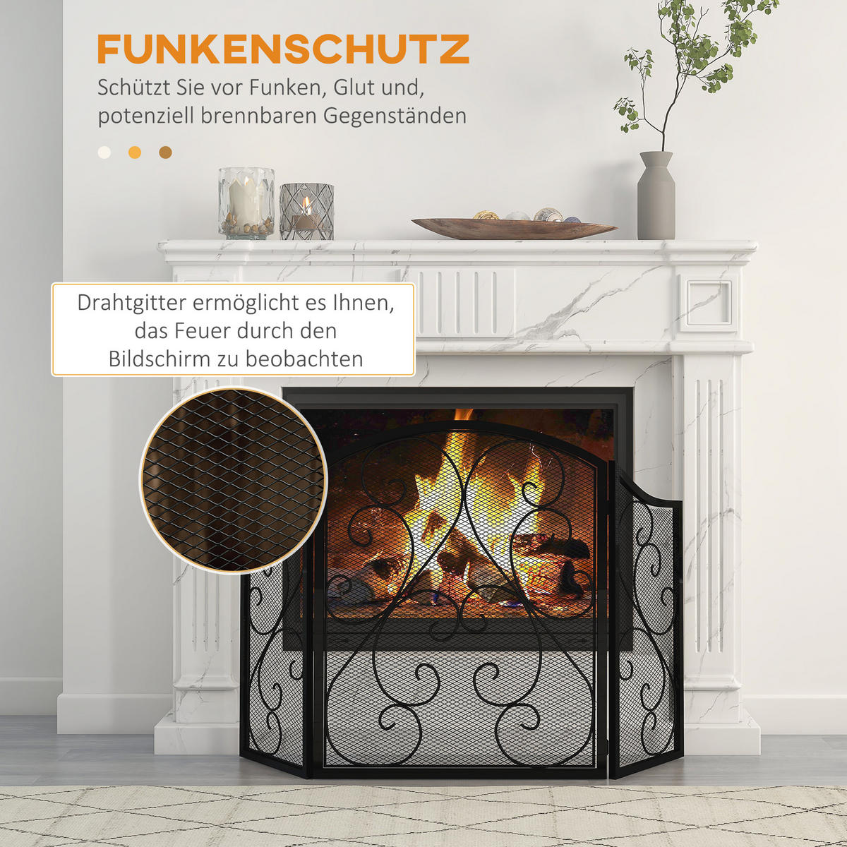KAMINGITTER, im Vintage-Design für Wohnzimmer, Metall, Schwarz - Schwarz, Metall (31/81/66cm) - HOMCOM