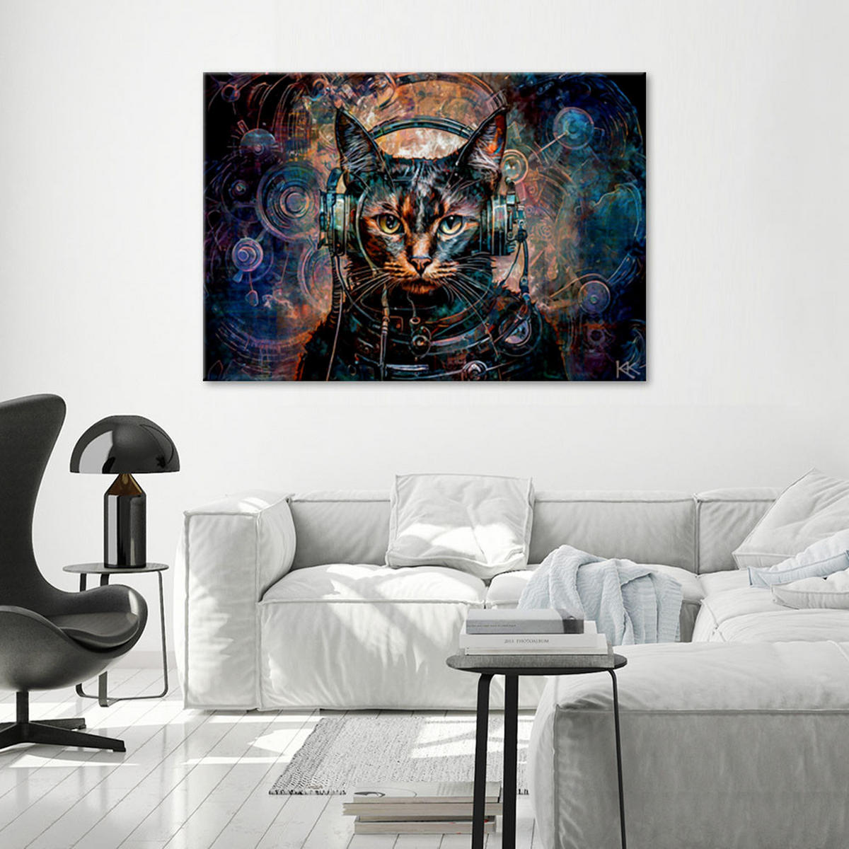 LEINWANDBILD Futuristische Katze Abstrakt - Blau, Textil (60/40cm) - Feeby