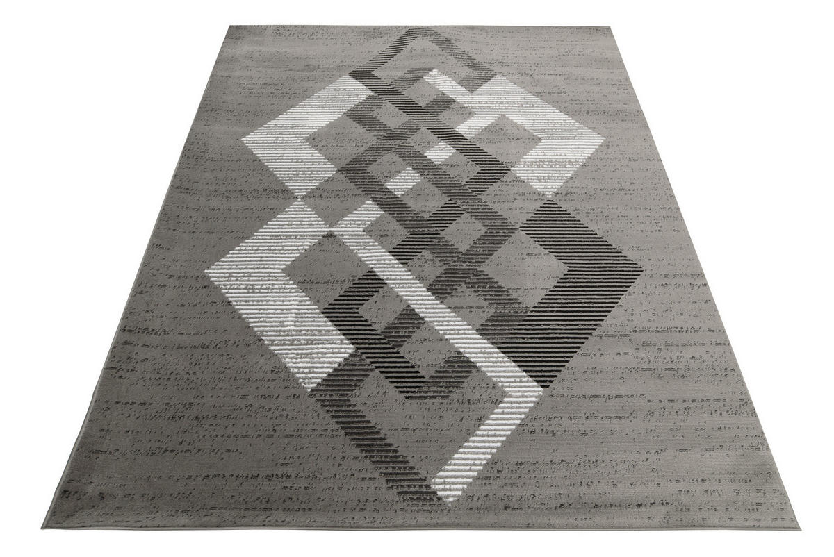 TEPPICH LUXURY Grau Rauten Geometrisch 140/200 cm - Grau, Textil (140/200cm) - Tapiso