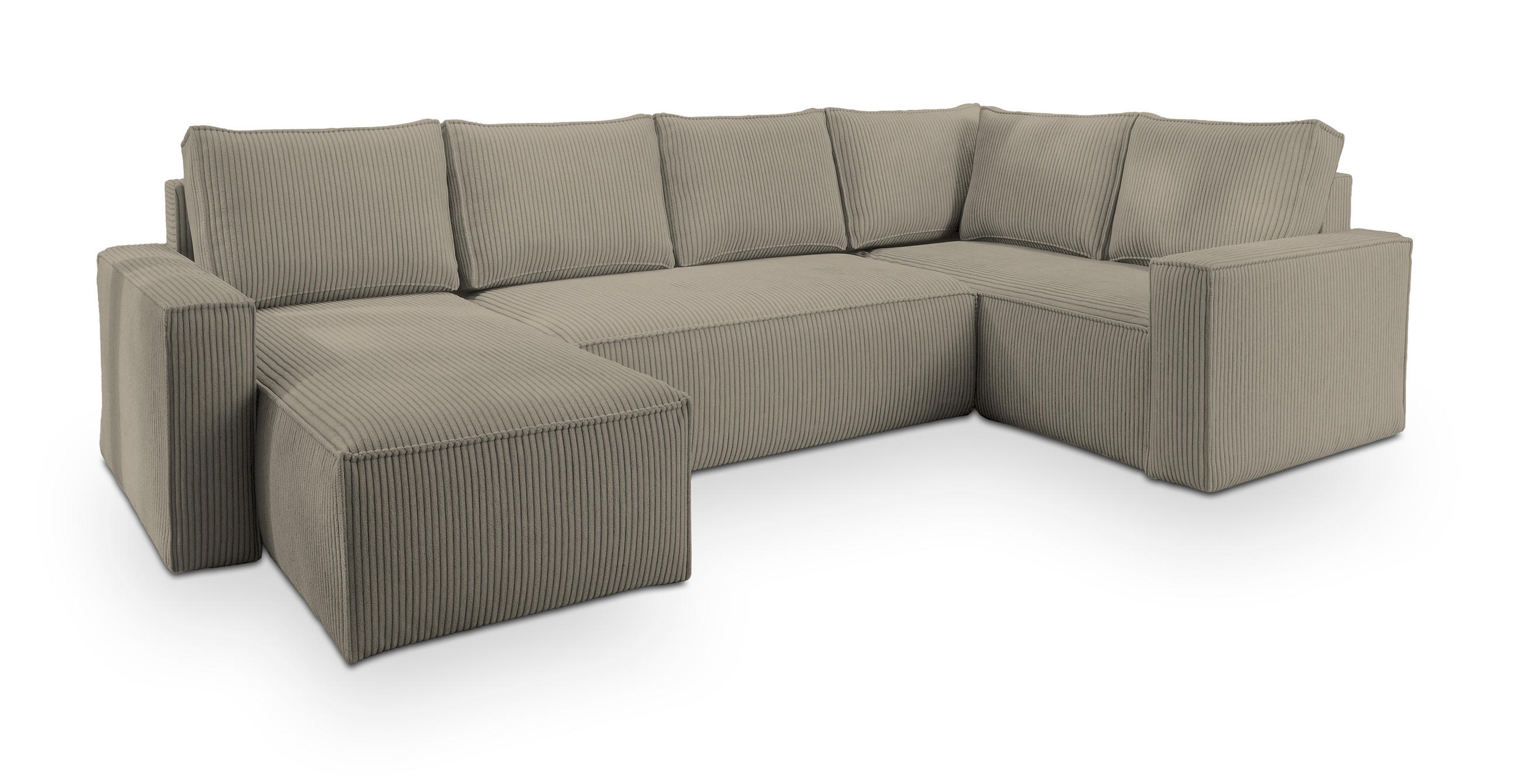 WOHNLANDSCHAFT NORENA R-S Beige Kordstoff mit Schlaffunktion - Beige, Holz (295/85/157.5cm) - MASSENO