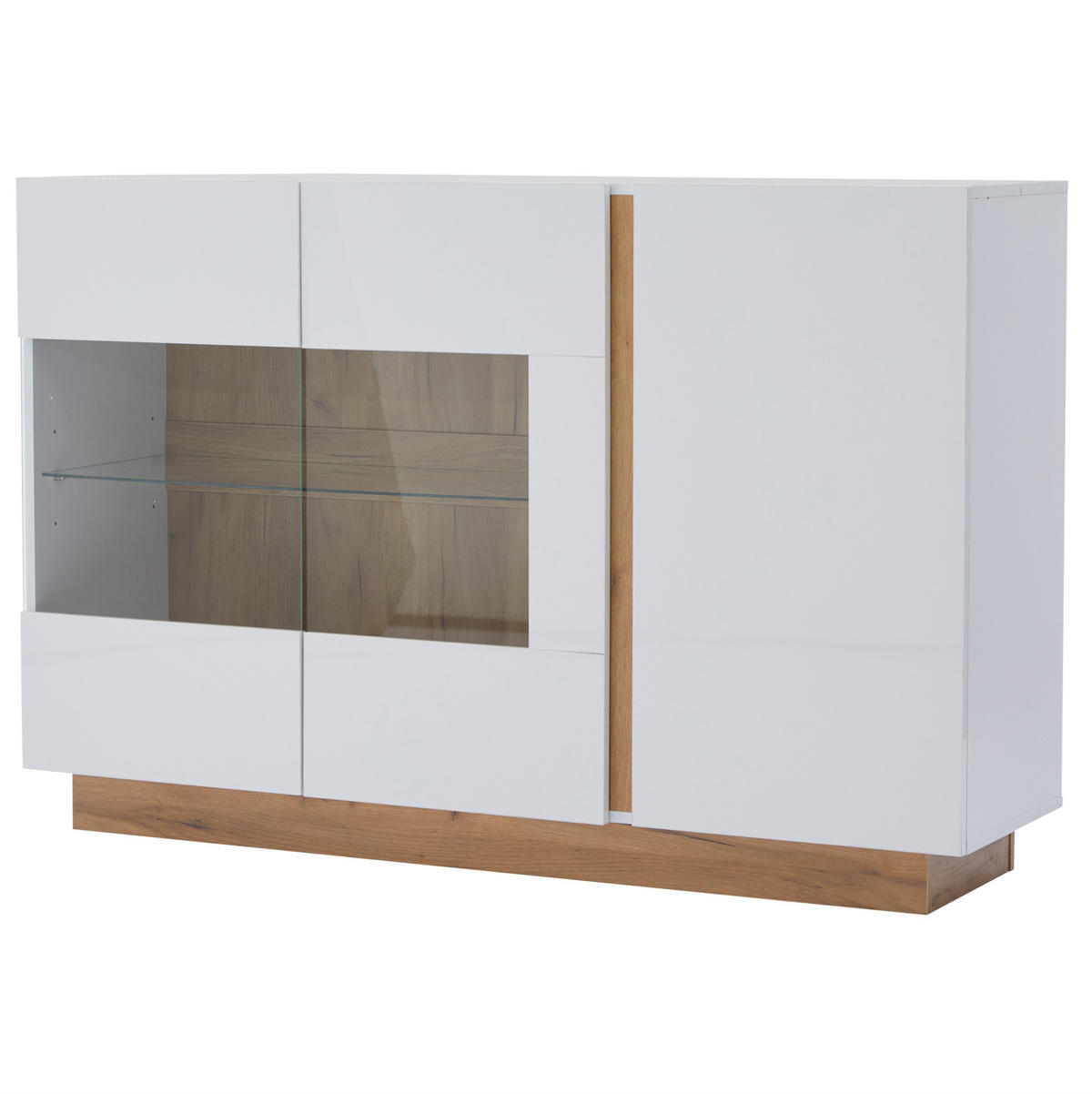 SIDEBOARD 138/38,5/90,5 cm weiß aus Spanplatte mit Glas und LED - Weiß, Holzwerkstoff (138/90.5/38cm) - OKWISH