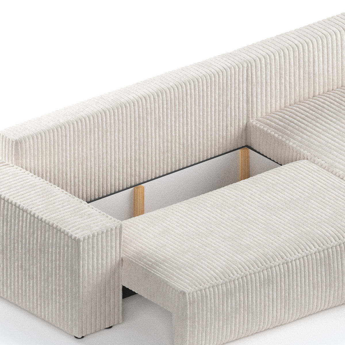 ECKSOFA Maze Creme Plüschstoff - Rechts Seite - Creme/Schwarz, Holz/Holzwerkstoff (294/185cm) - Maison de Reve