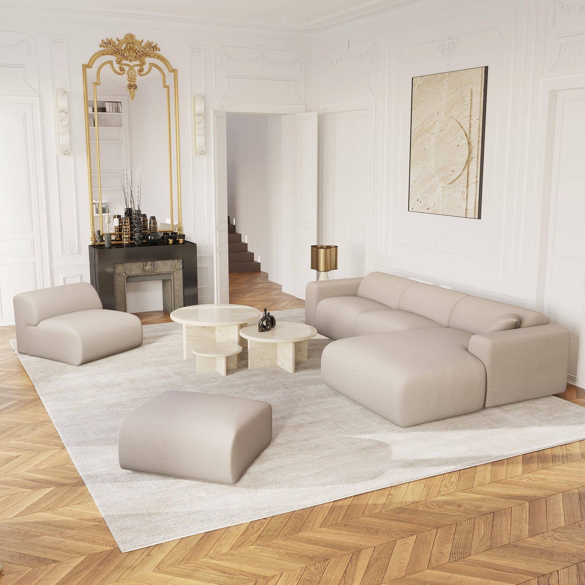 ECKSOFA RECHTS Rastergewebe Beige 280cm - Beige, Textil (280/165cm) - Sia Home