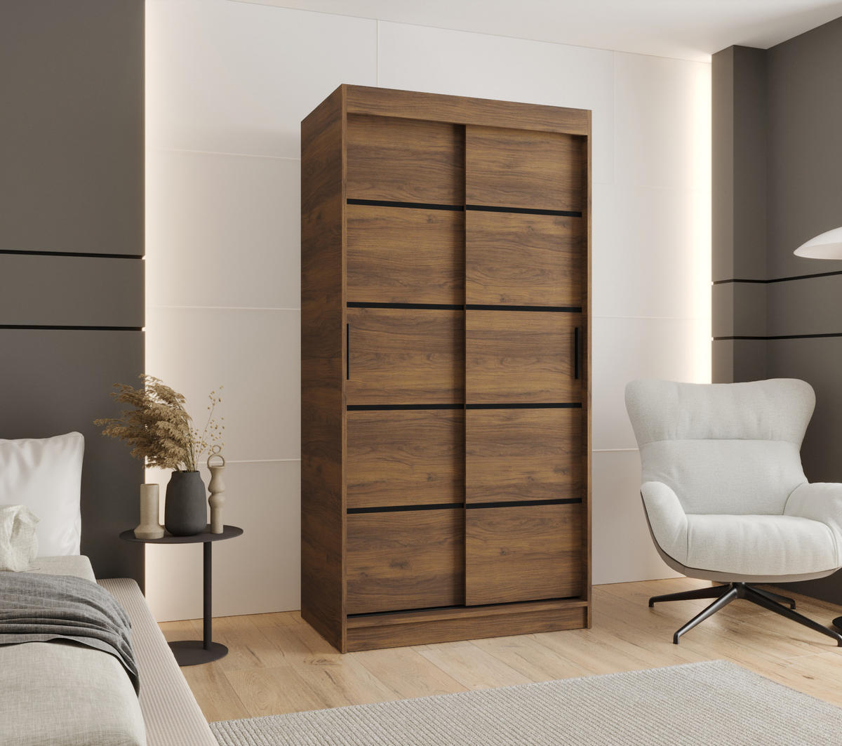 ŠATNÍ skříň s posuvnými dveřmi 200/100/62 2dveřová - černá/hnědá, dřevo/plast (100/200/62cm)