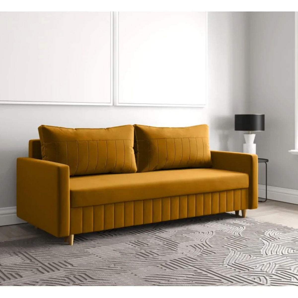 SCHLAFSOFA MARO, Sofa mit Schlaffunktion und Bettkasten, Farbe: Gelb, Veloursstoff - Gelb, Textil (217/92/85cm) - Sepro Meble