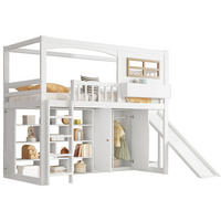 HOCHBETT 90/200 cm in Weiß/Natur mit Rutsche und Kleiderschrank - Weiß, Holzwerkstoff (90/200cm) - Flora Grace