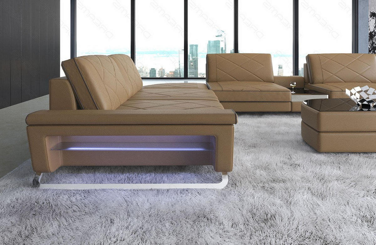 WOHNLANDSCHAFT Bari XXL - Beige, Leder (456/89/329cm) - Sofa Dreams