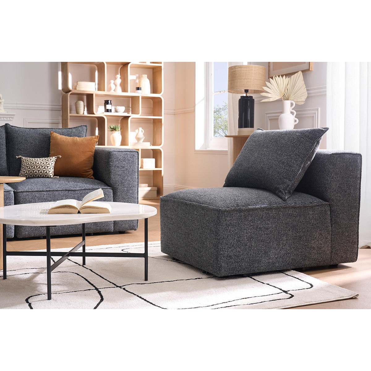 ECKMODUL Sofa Dunkelgrau Meliert Rechts KERRY - Dunkelgrau, Textil (89.5/64/70.5cm) - Miliboo