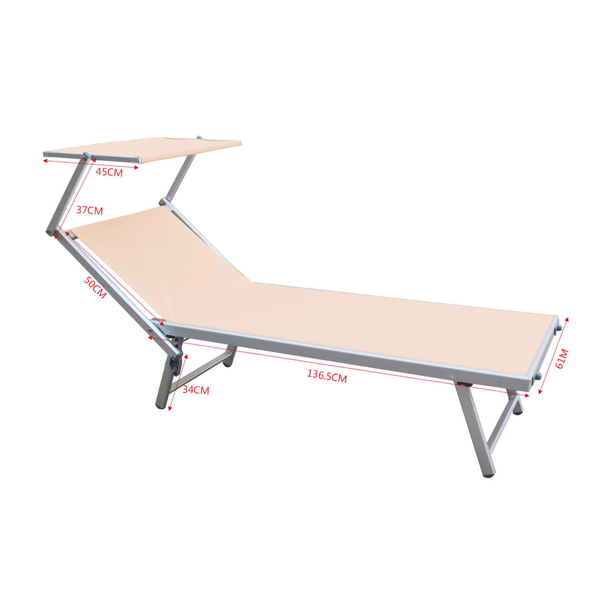 SONNENLIEGE Beige 186/61/38 cm - Beige, Metall (186/38/61cm) - Mobili Rebecca