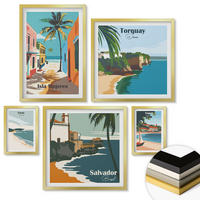 WANDBILDER 5er Set - 50x50 cm & 20x30 cm & 40x60 cm Goldrahmen - Retro-Ansichten von Städten auf der ganzen Welt - Goldfarben, Kunststoff (40/60cm) - ArtPrintCave
