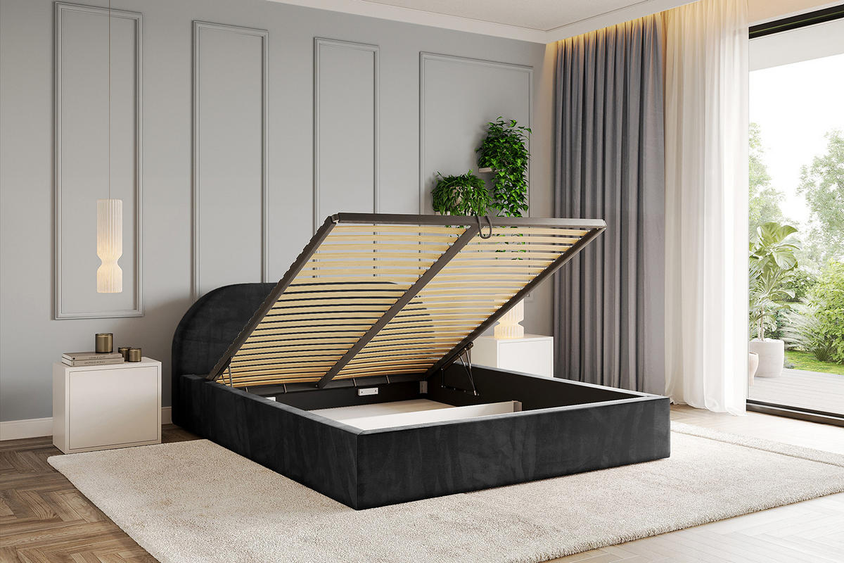 POLSTERBETT mit Bettkasten und Lattenrost, Bett mit Matratze H3/H4 - TIVON-V1 120x200 Schwarz - Schwarz, Holzwerkstoff/Textil (120/200cm) - ALTDECOR