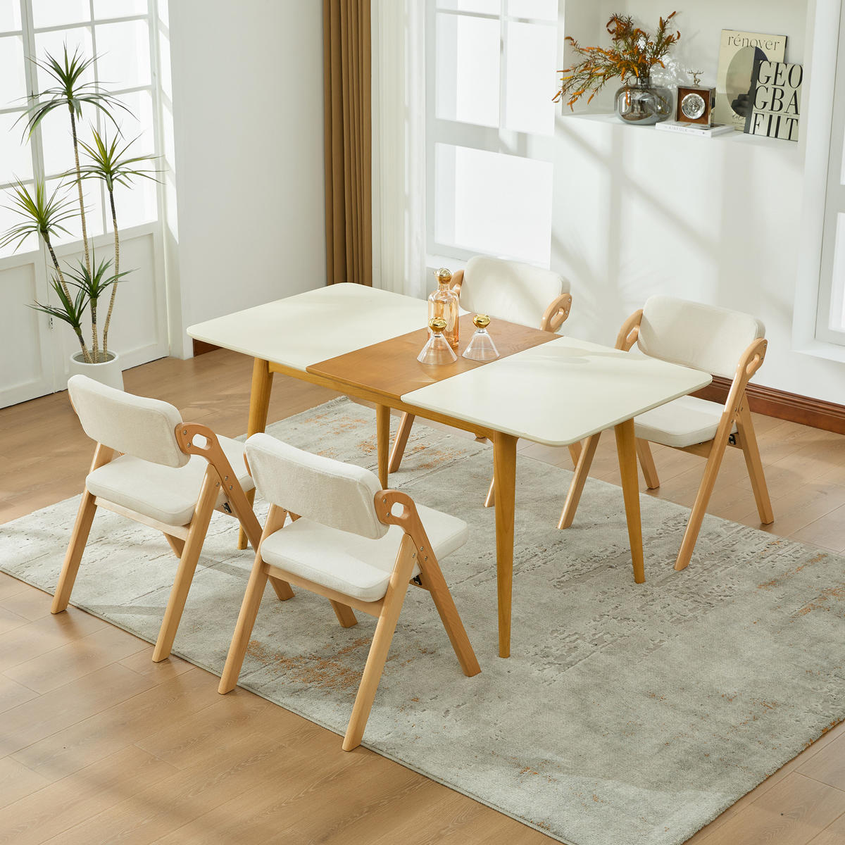 KLAPPSTUHL DE-36858 4er-Set mit Buchenholzgestell Beige - Beige, Holz (52/77/59cm) - ComfortXL