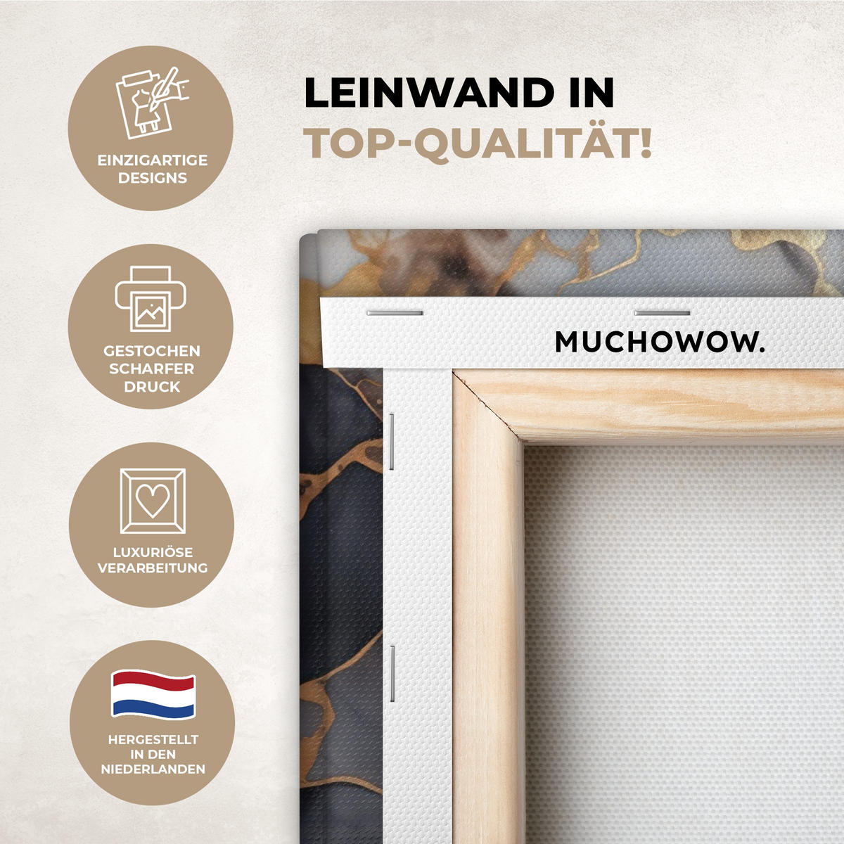 LEINWANDBILD Marmor - Schwarz - Gold - Weiß Gemälde 60x40 cm - Dunkelgrau, Textil (60/40cm) - MuchoWow