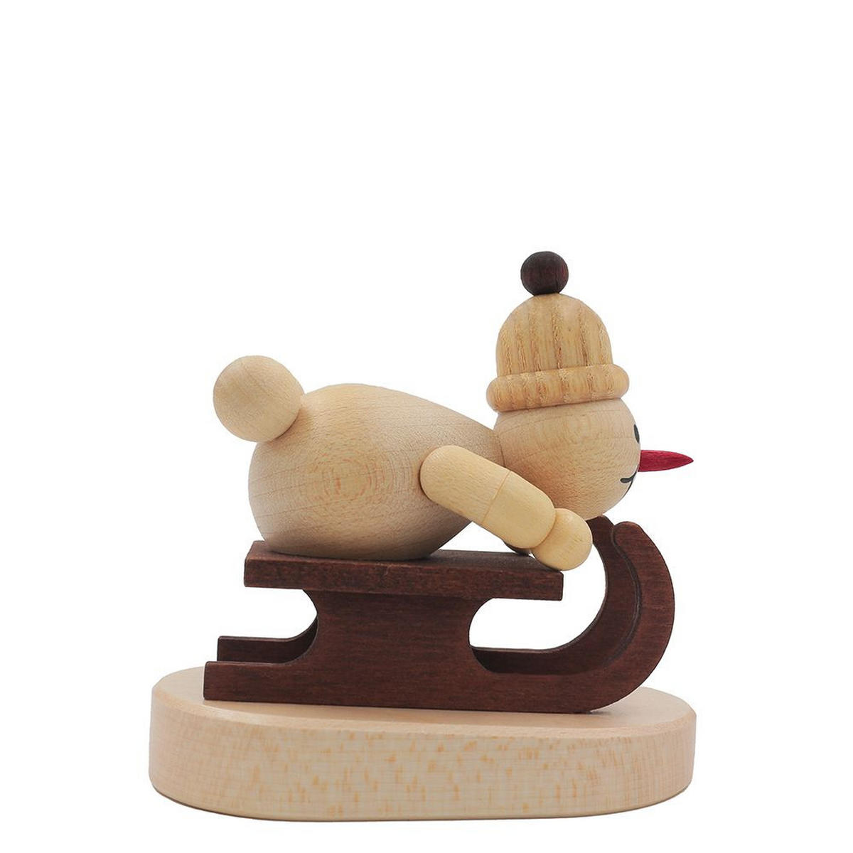 HOLZFIGUR Schneemann Junior Rennschlittenfahrer auf Sockel 7 cm - Multicolor, Holz (8/7/0.1cm)