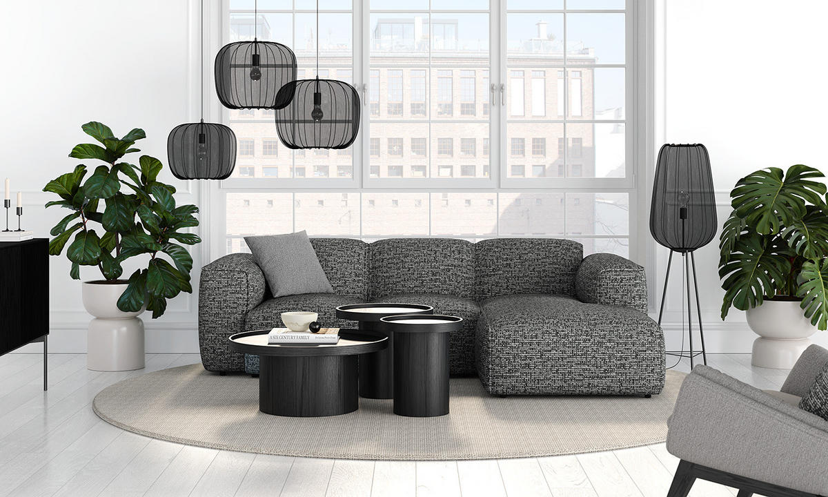 3-SITZER ECKSOFA mit Longchair - Schwarz/Grau, Kunststoff/Textil (251/173cm) - home24