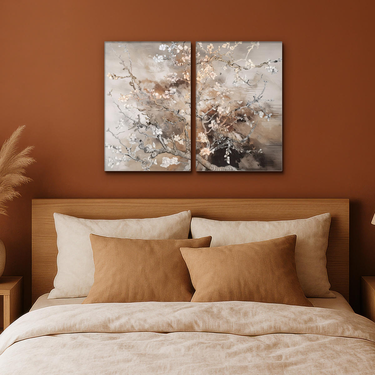 LEINWANDBILD 2er Set Mandelblüte - Abstrakt - Beige 80x60 cm - Beige, Textil (80/60cm) - MuchoWow