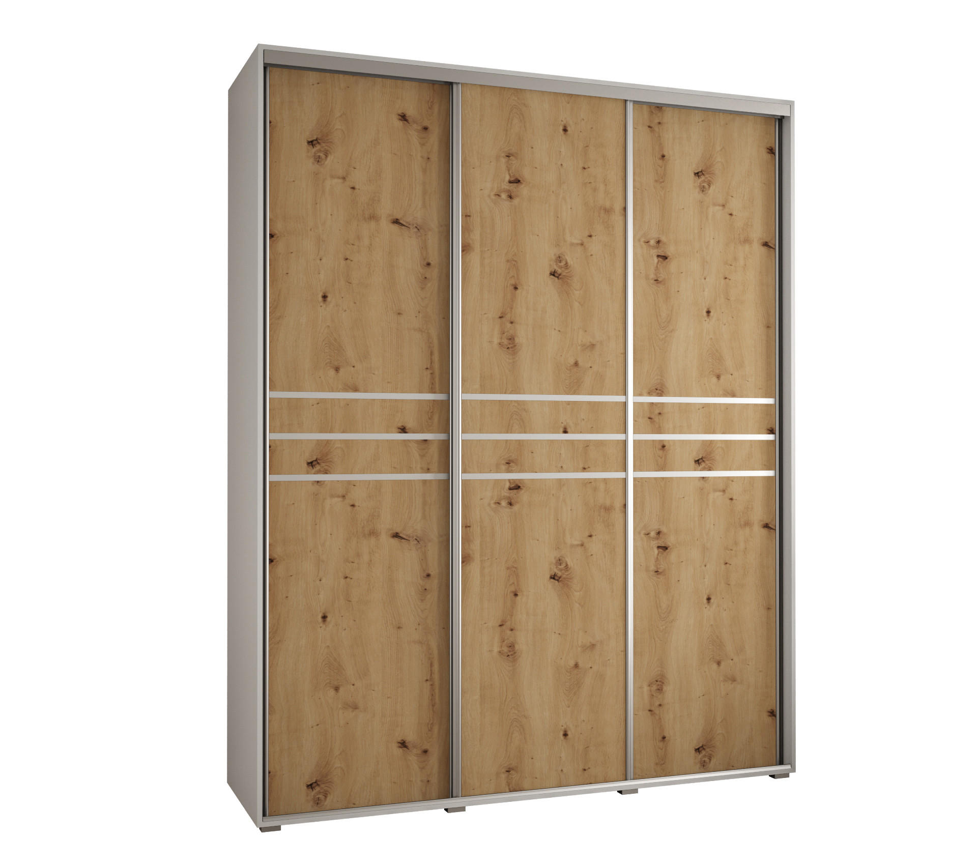 Abiks Möbel Schwebetürenschrank Weiß, Eiche Artisan, Silber 200x235x60 cm
