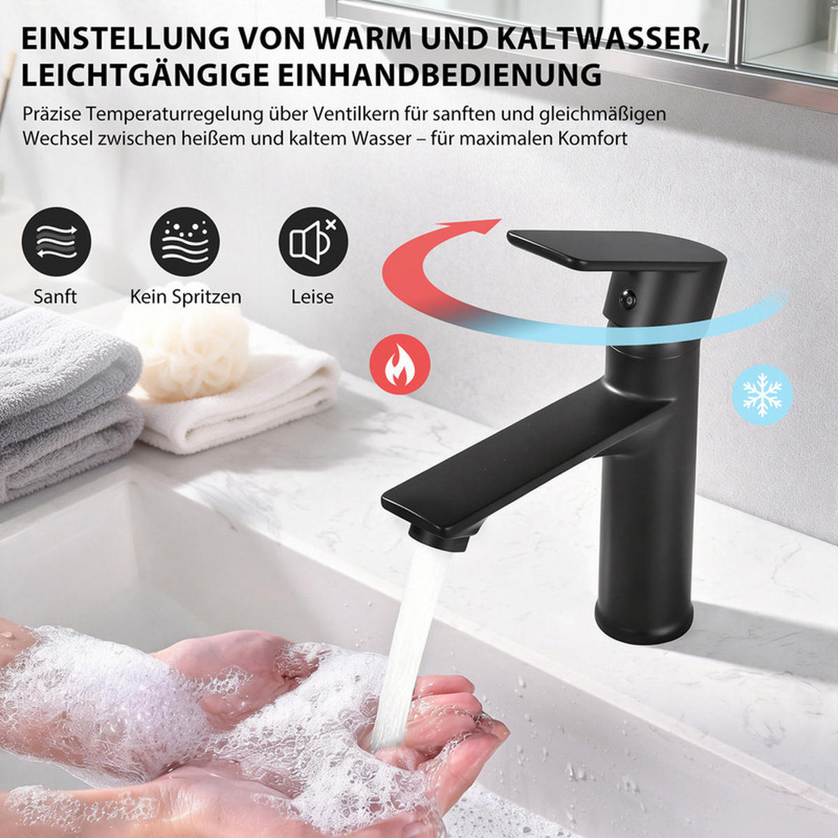 WASCHTISCHARMATUR Schwarz 360° drehbar - Schwarz, Metall (19/9/30cm) - HOMELODY