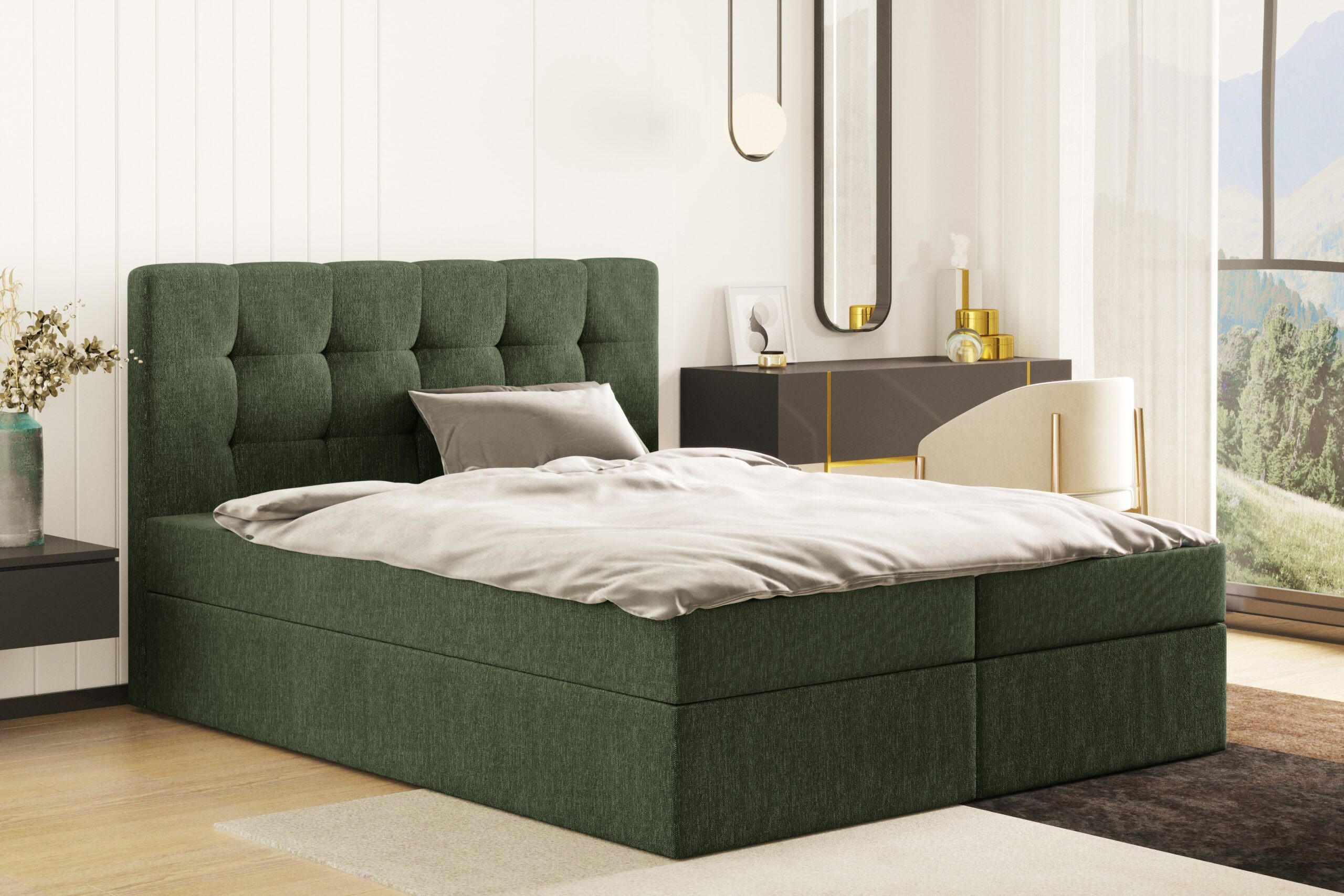 BOXBETT Mit Matratze Und Bettkasten, LUDANO Stoff Sydney Grün 120x200 cm H2-Pocket - Grün, Holz (120/200cm) - Kaiser Möbel