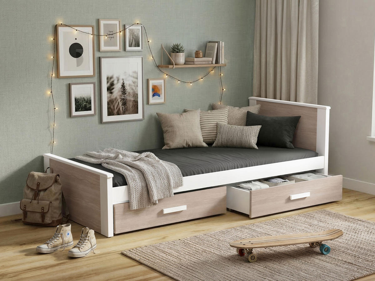 JUGENDBETT Aldo - Weiß/Sonoma Eiche, Holz (90/200cm) - MIRJAN24