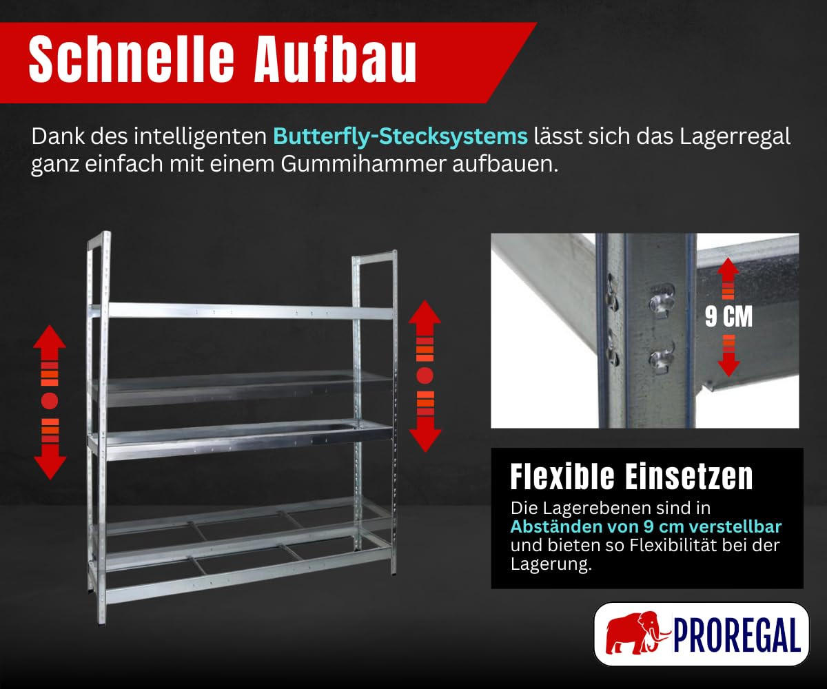 REIFENREGAL Tiger XL 200x180x45 cm 300 kg Fachlast bis zu 21 Reifen auf 3 Ebenen Verzinkt - Silberfarben, Metall (180/200/45cm) - PROREGAL