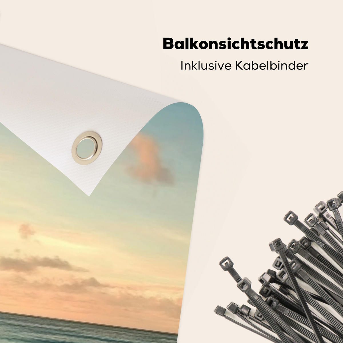 BALKON-SICHTSCHUTZ Strand - Palmen - Meer - Sonnenuntergang 300x110 cm - Samtahornfarben, Kunststoff (300/110cm) - MuchoWow