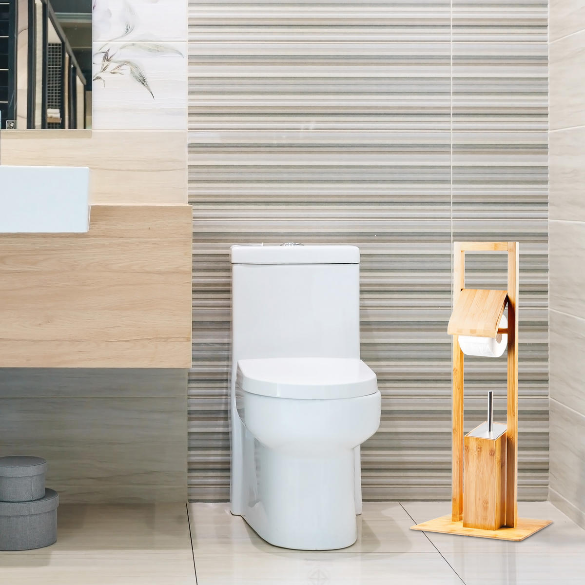WC Garnitur - Hellbraun, Holz/Kunststoff (21/82/36cm) - Relaxdays