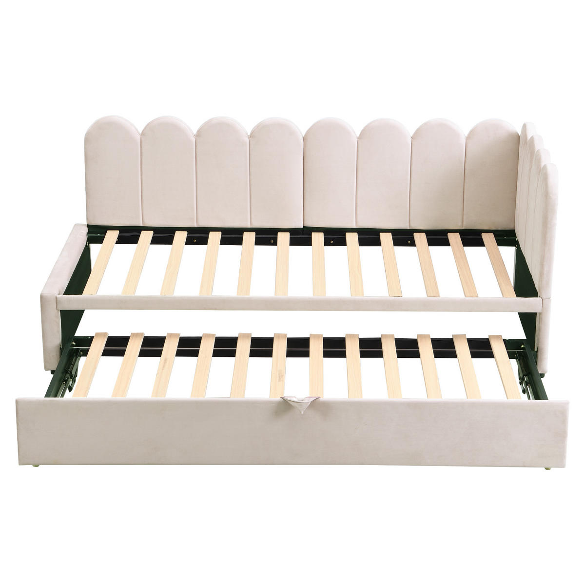 POLSTERBETT 90/200 cm Beige L-förmig mit ausziehbarem Kopfteil aus Samt - Beige, Textil (90/200cm) - OKWISH