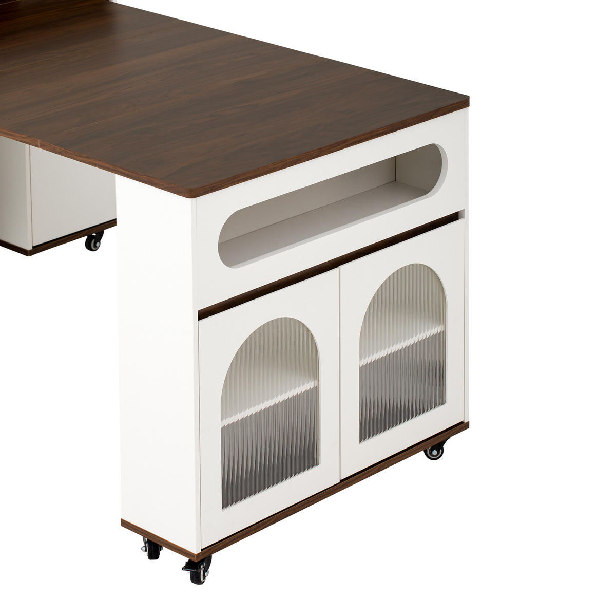 KÜCHENINSEL aus MDF 50.5-187.5x110.5x95.5 cm Weiß/Walnuss mit Ausziehtisch & Steckdosen - Weiß/Braun, Holzwerkstoff (187.5/95.5/110.5cm) - Modfu