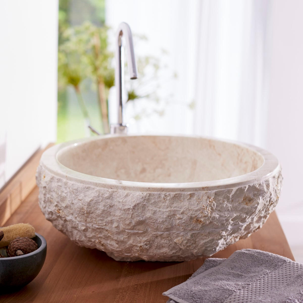 WASCHBECKEN Scrula Beige aus Marmor - Beige, Stein (45/17/45cm) - Tikamoon