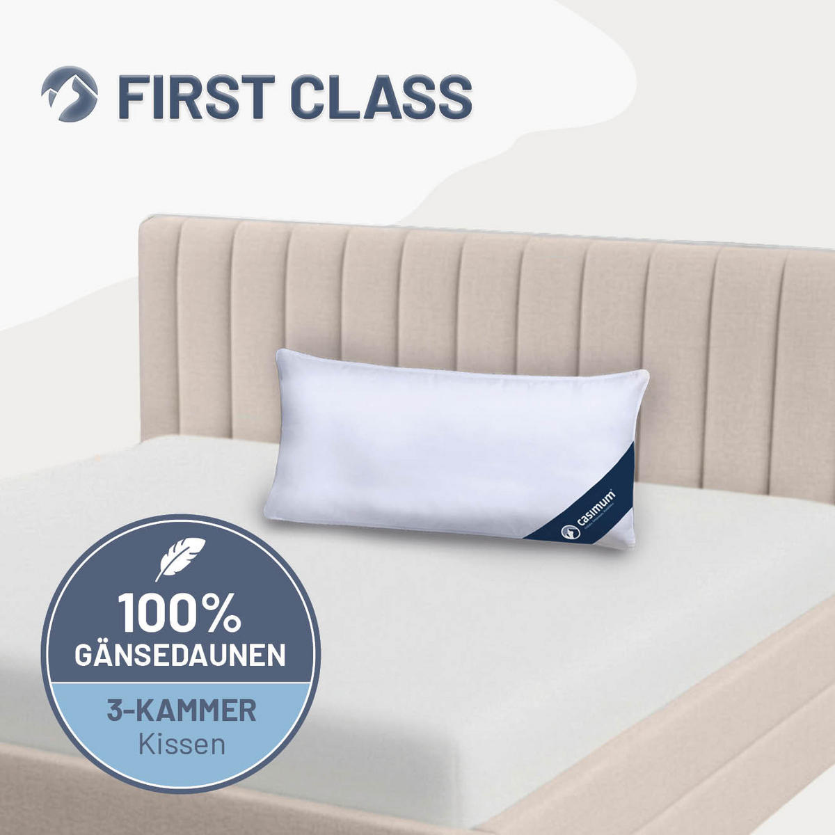 KOPFKISSEN 40x80 cm weich & stützend, 3-Kammer Daunenkissen 100% Gänsedaunen (Außen) - Weiß, Textil (40/80cm) - casimum
