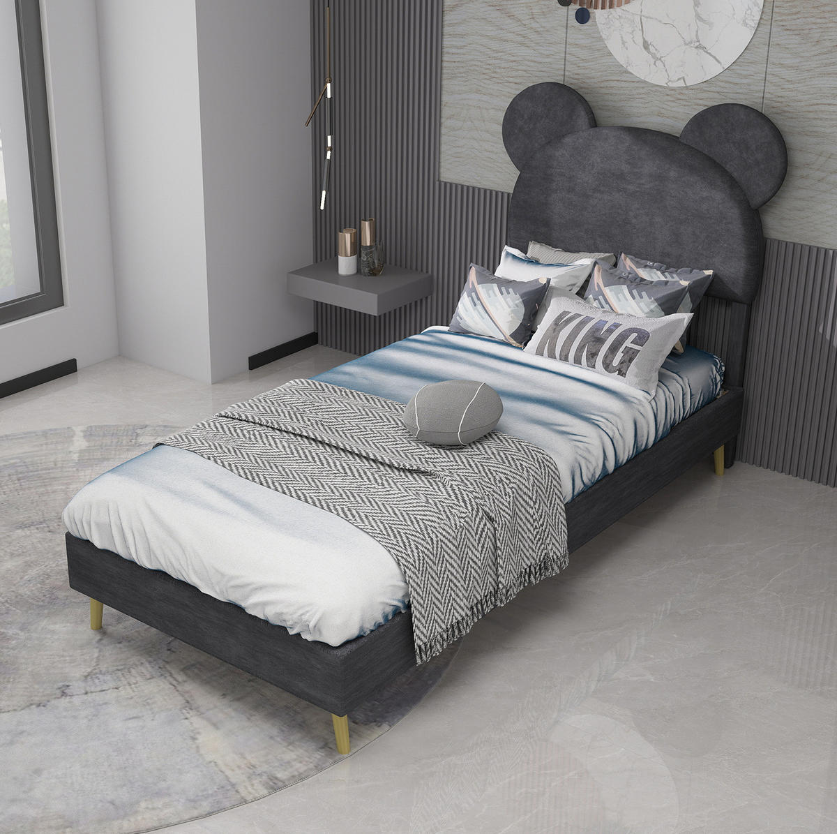 POLSTERBETT 90/200 cm grau aus Stoff und Metall mit Stauraum - Grau, Textil (90/200cm) - OKWISH