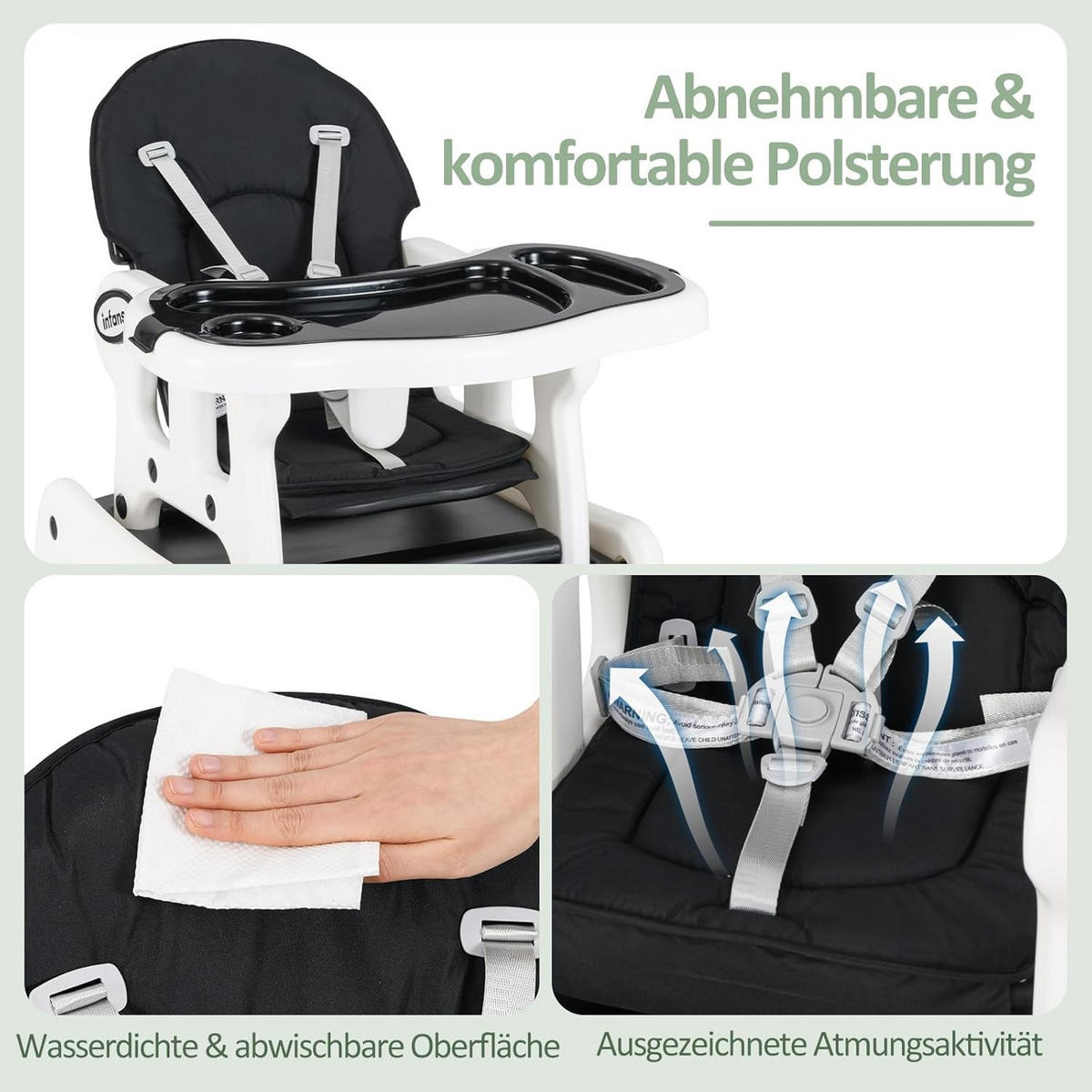 BABYHOCHSTUHL Schwarz - Schwarz, Kunststoff (51/104/62cm) - COSTWAY