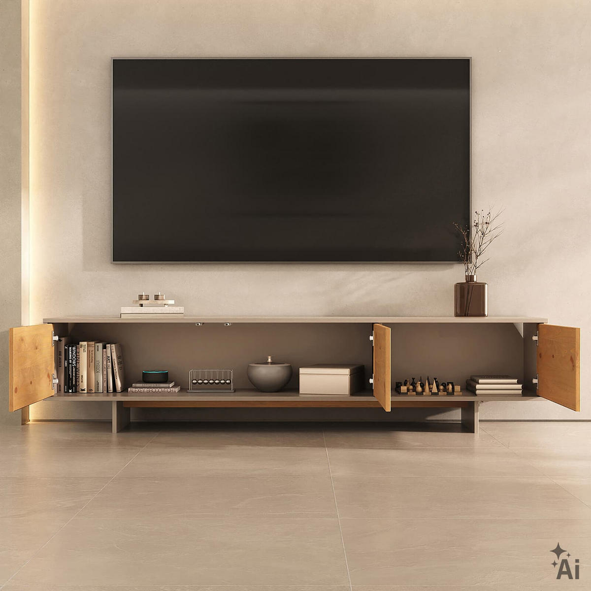 LOWBOARD ARTO Eiche/Kaschmir - Kaschmir/Eichefarben, Holz (184/42/39cm) - IDIMEX