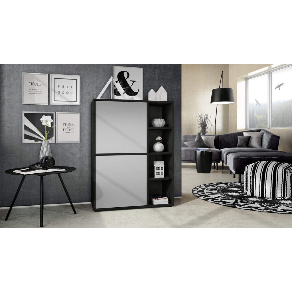 Thumbnail - Vladon Highboard, Greige, Holzwerkstoff, 79x105.5x35.5 cm, Wohnzimmer, Kommoden & Sideboards, Highboards