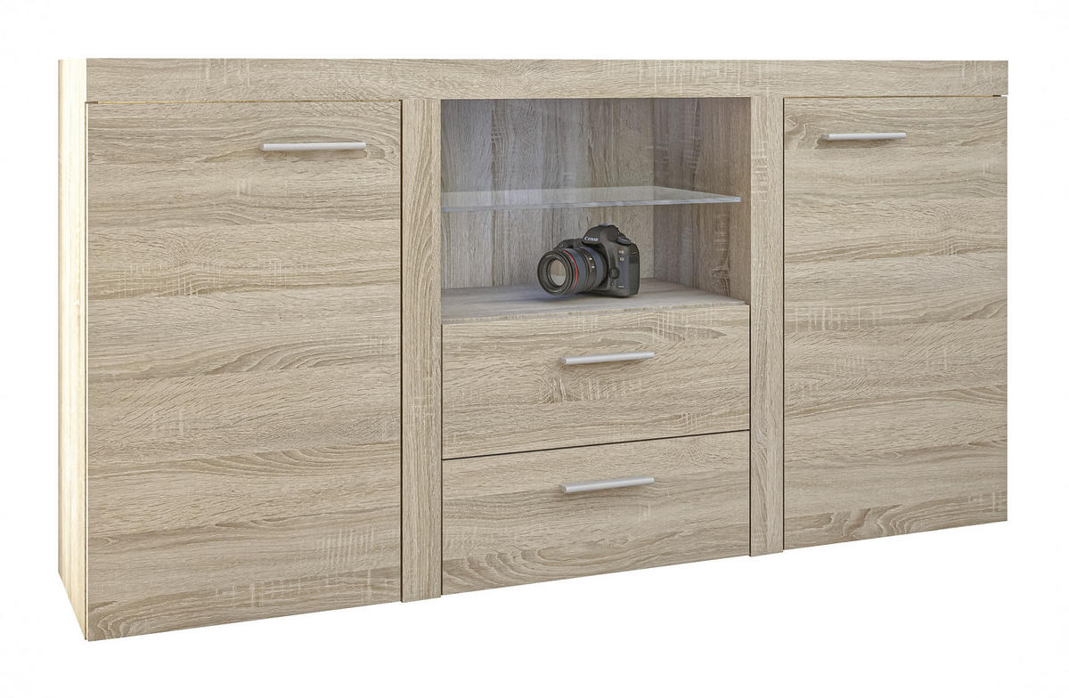 SIDEBOARD Spacoro 2F2S Eiche Sonoma 156,4/82/40,3 cm – Schubladenschrank Kommode Modern - Beige, Holzwerkstoff/Kunststoff (156/82/40cm) - AX Living