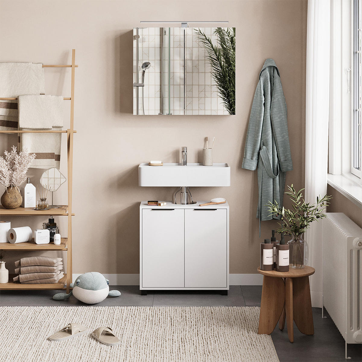 BADMÖBEL-SET Alina Weiß 2 Teile - Weiß, Holzwerkstoff (60/60/30cm) - Vicco