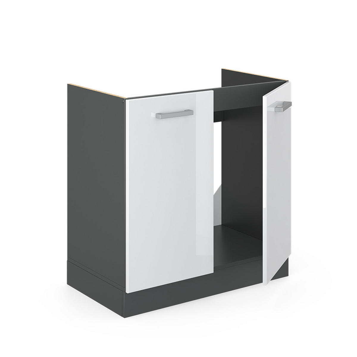 SPÜLENUNTERSCHRANK R-Line Weiß Hochglanz 80 cm ohne AP - Weiß Hochglanz/Anthrazit, Holzwerkstoff (80/81.6/46cm) - Vicco