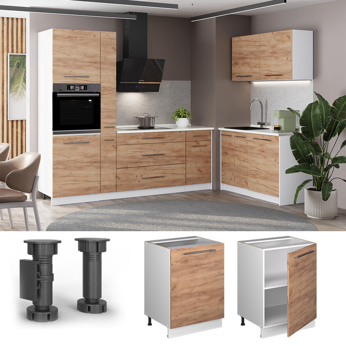 SPODNÍ SKŘÍŇKA KUCHYŇSKÉ LINKY Fame-Line, Zlatý mocný dub/Bílá, 60 cm 1 dvířka s pracovní deskou - bílá/medově dubová, kompozitní dřevo (60/82/60cm) - Vicco