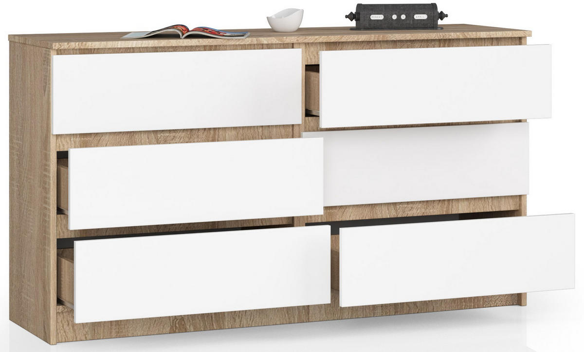 KOMMODE Eiche Sonoma, Weiß 77/138/40 - Weiß, Holzwerkstoff (138/77/40cm) - RAUMHIRSCH FURNITURE