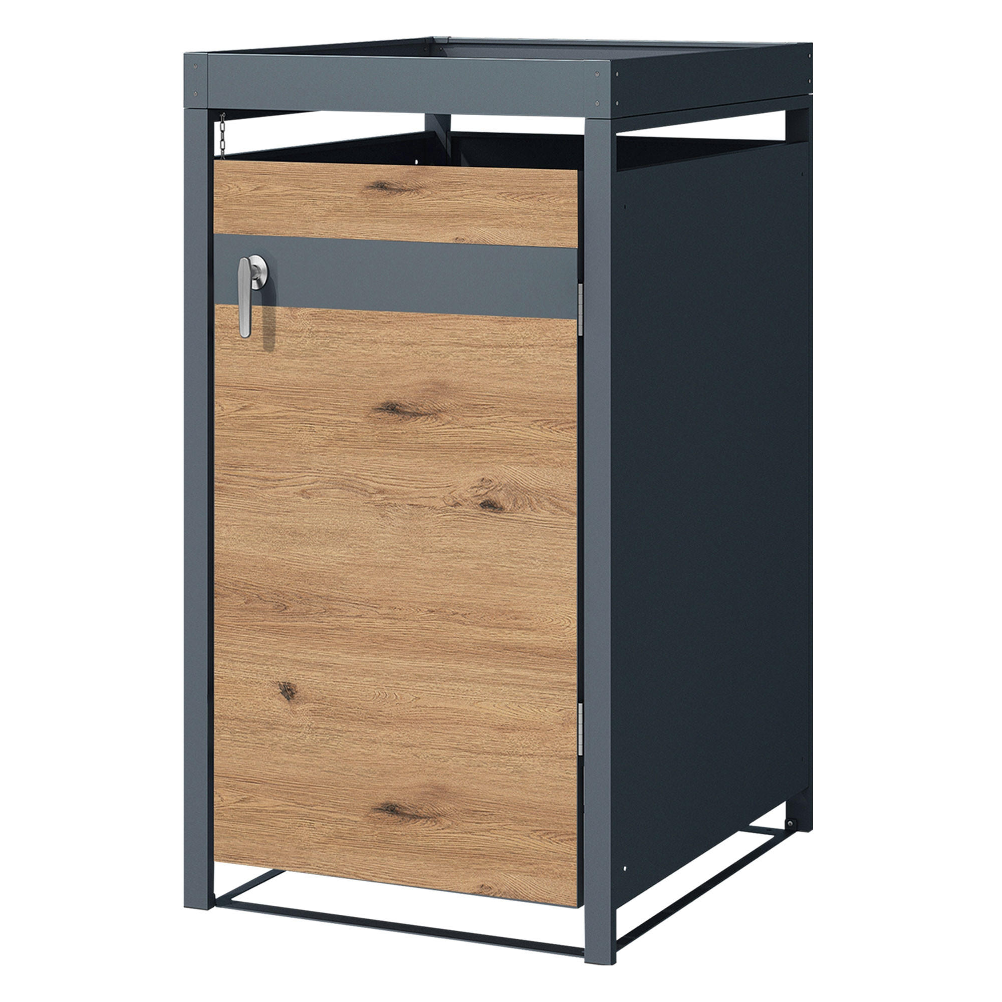 MÜLLTONNENBOX 1er mit Pflanzdach Anthrazit-Eichenoptik - Braun, Metall (80/124/68cm) - ML-DESIGN
