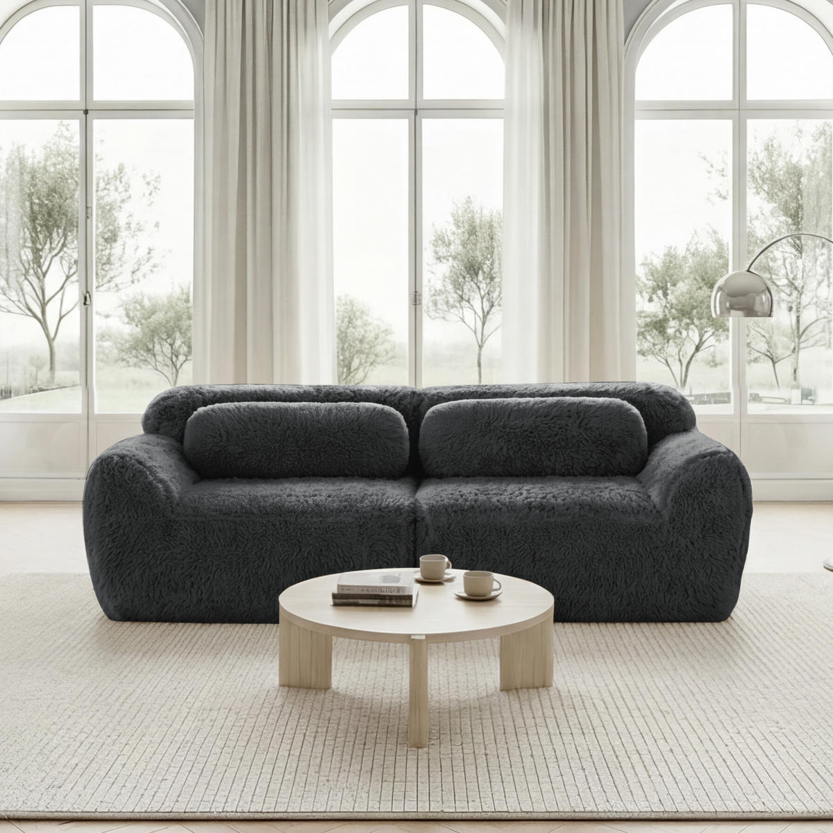 2-SITZER Sofa aus Plüschstoff mit modularem Design, grau - Grau, Textil (104/73/204cm)