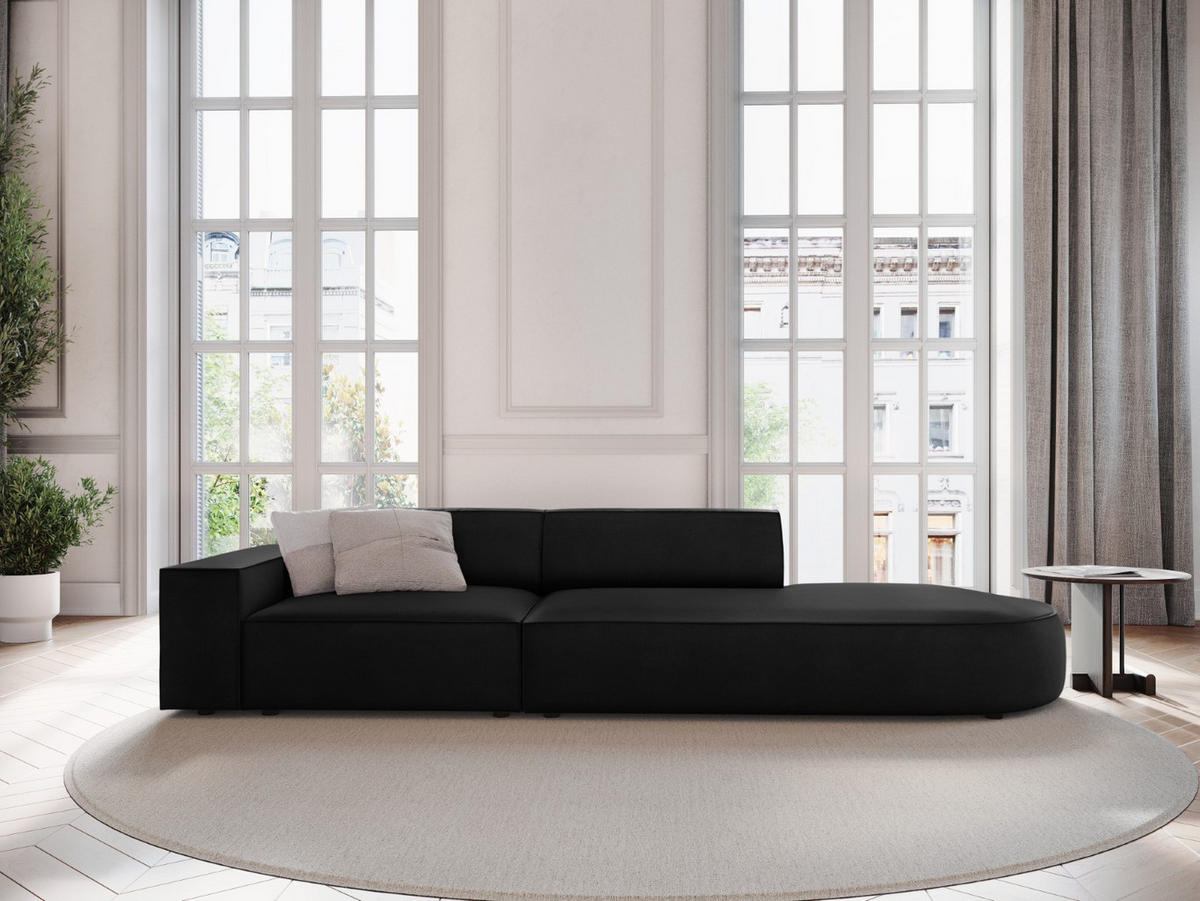 RECHTES-SOFA Jodie aus Samt schwarz 3 Sitzplätze - Schwarz, Textil (102/70/262cm) - Micadoni