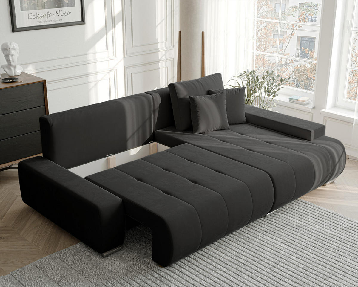 ECKSOFA NIKO Rechts, mit Schlaffunktion und Bettkasten, Anthrazit - Anthrazit, Textil (227/153cm) - Idohome