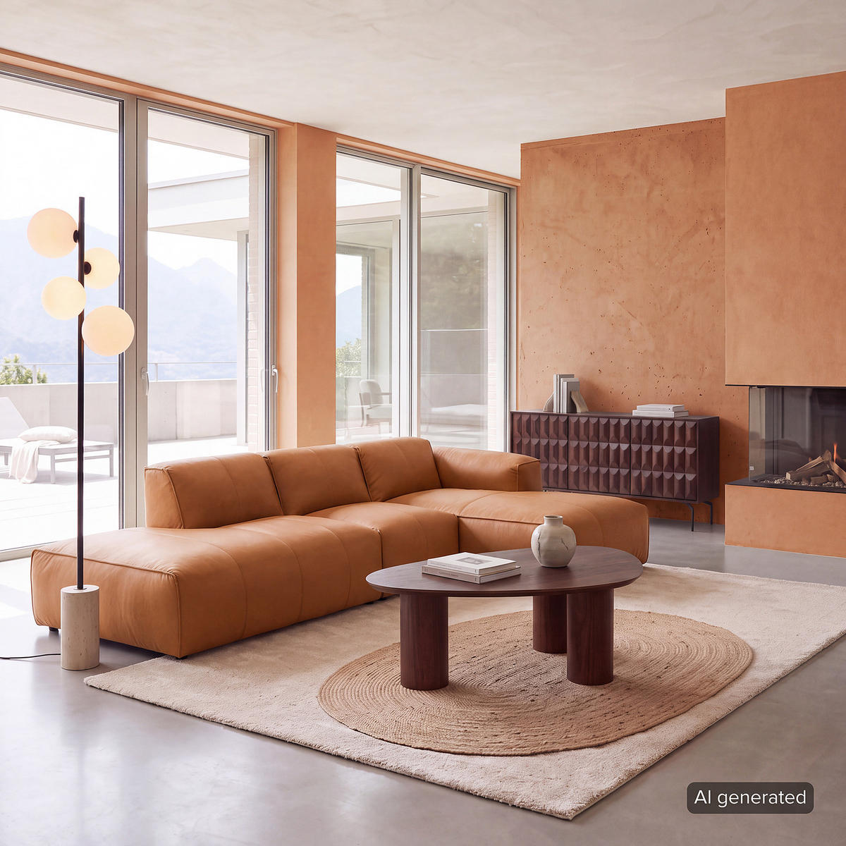 ECKSOFA mit Chaiselongue - Cognac/Schwarz, Leder/Kunststoff (290/173cm) - home24