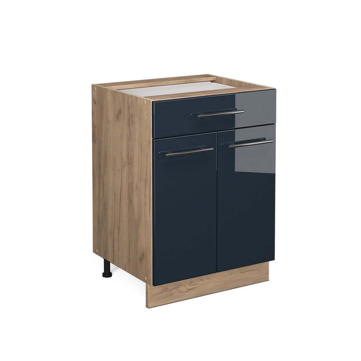 KÜCHENUNTERSCHRANK Fame-Line Dunkelblau Hochglanz 60 cm mit Schublade ohne AP - Honigeiche/Eiche Wotan, Holzwerkstoff (60/82/51.6cm) - Vicco